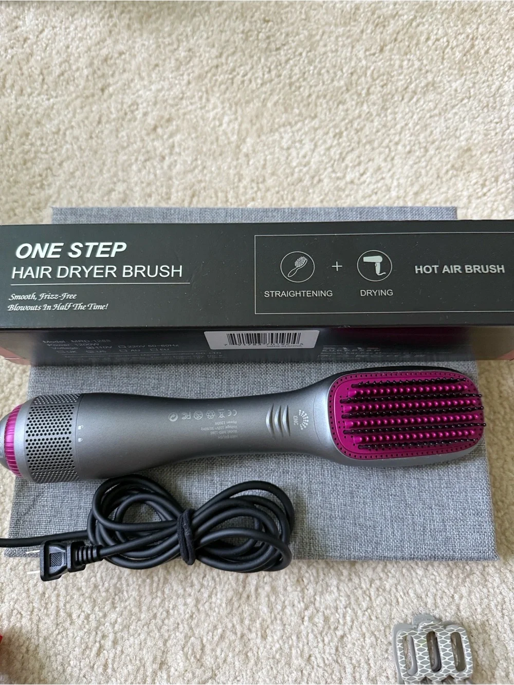 Gray and Pink Heated Hair Straightening Brush - Sleek Styling for Women